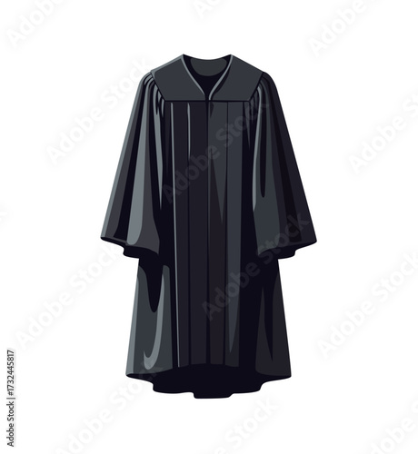 Illustration of a black judicial robe isolated on a white background, legal concept