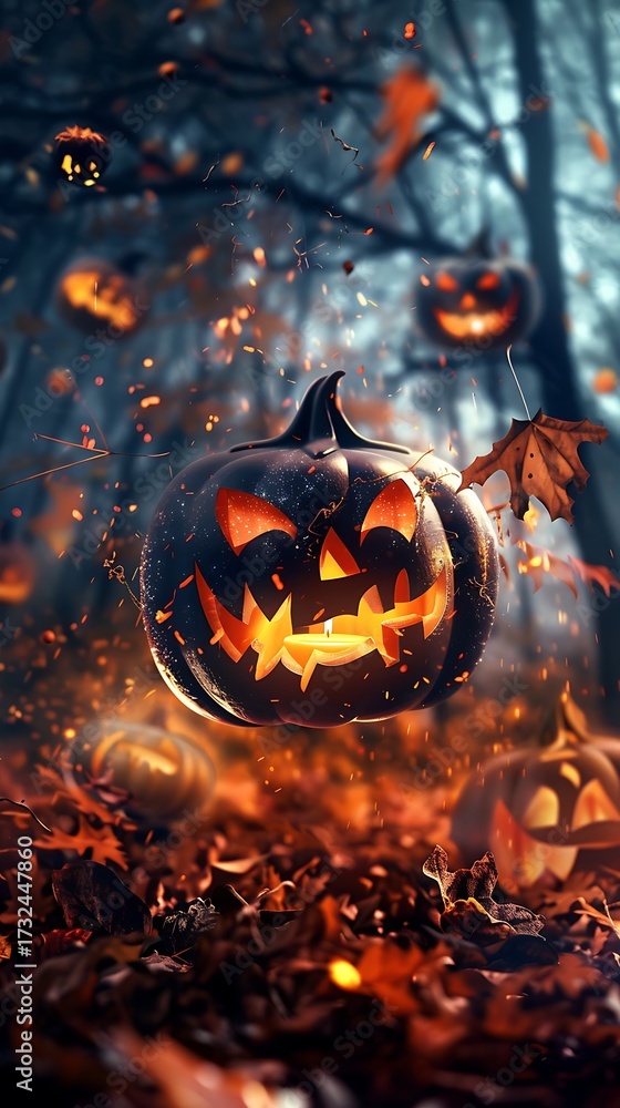 Naklejka premium halloween, pumpkin, jack-o-lantern, night, spooky, lantern, porch, holiday