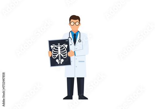 Professional doctor holding X-ray examining results in hospital clinic medicine screening with stethoscope
