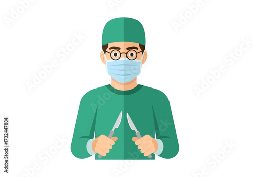 Surgeon performing an operation holding scalpel in uniform during healthcare procedure medical surgical clinic precision