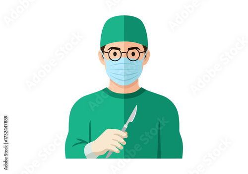 Surgeon with mask holding scalpel ready for surgery operation in hospital medical concept