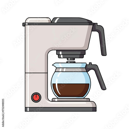 Automatic Coffee Maker Illustration with Coffee Filled Glass Pot