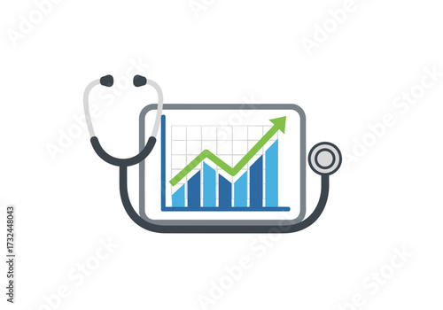 Healthcare finance growing data analysis chart with stethoscope showing economic health financial forecast medical business.