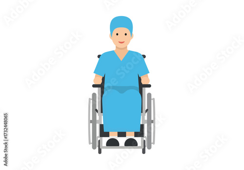 Doctor in scrubs sitting in a wheelchair representing medical disability recovery rehabilitation with healthcare needs and support system.