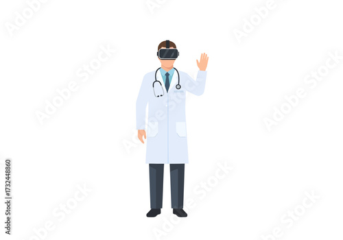 Innovative doctor wearing virtual reality headset for medical consultation and telemedicine offering futuristic healthcare with virtual vr technology