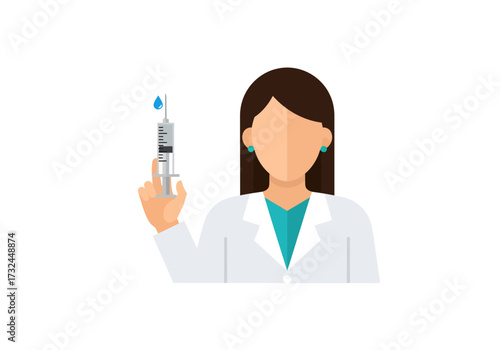 Medical professional holding a syringe with a drop representing vaccines health care and medication for diseases