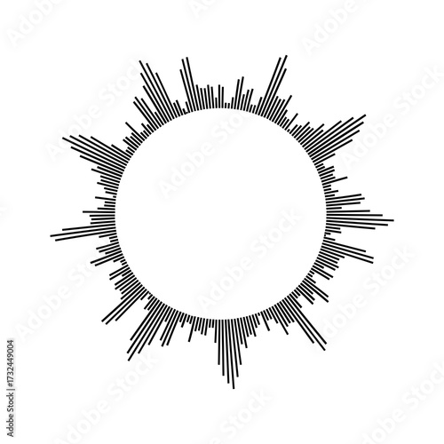 Dynamic circular sound wave equalizer graphic representing audio intensity and rhythm in a modern, clean design