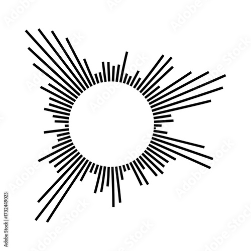 Dynamic radial sound wave visualization, abstract audio spectrum graphic, modern digital music equalizer design, broadcasting signal burst pattern, energetic frequency pulse