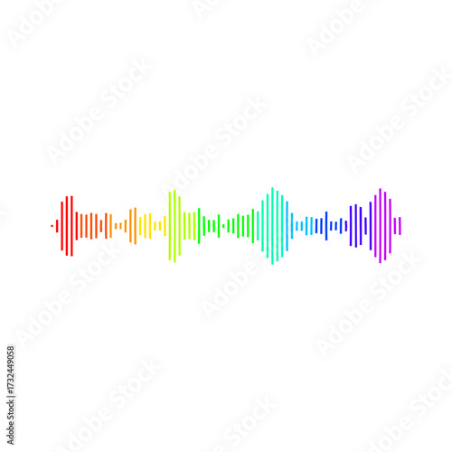 Dynamic audio waveform visualization in vibrant rainbow spectrum, perfect for music, sound, and digital media projects.