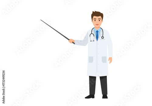 Expert doctor in lab coat holding pointer presenting medical information perfect for healthcare presentations
