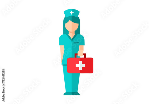 Doctor nurse holding first aid kit providing urgent medical care service