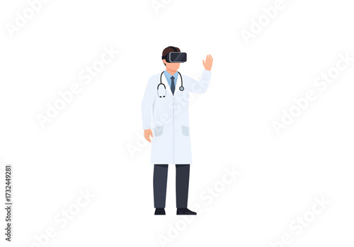 Virtual reality doctor wearing VR headset offering innovative telehealth consultations and cutting-edge medical solutions