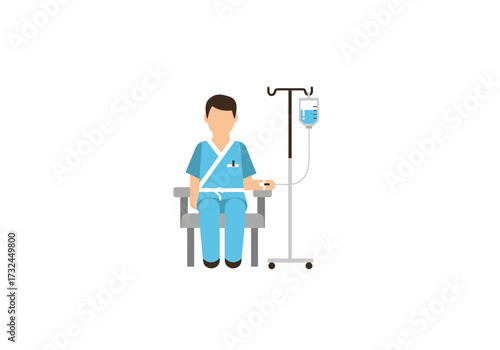 Patient with IV drip receiving treatment for illness recovery and wellbeing in medical healthcare setting