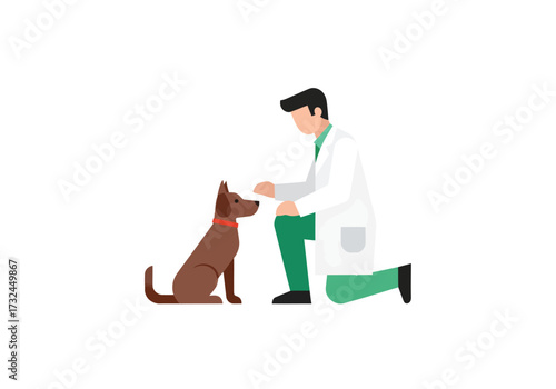 Veterinarian examining a dog during checkup at the veterinary clinic showing care and expertise in animal health vector style illustration
