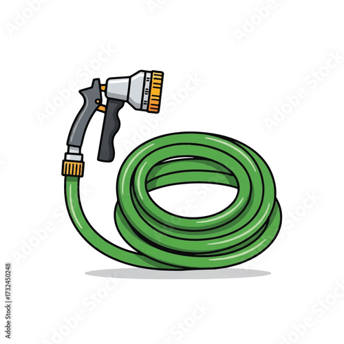 Coiled Garden Hose with Spray Nozzle Illustration