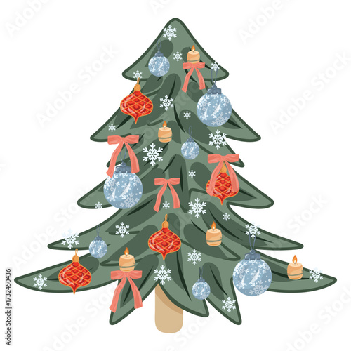 Decorated Christmas Tree illustration, Christmas illustration