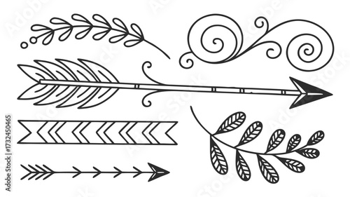 Boho Arrow Elements and Floral Ornaments for Graphic Design Projects