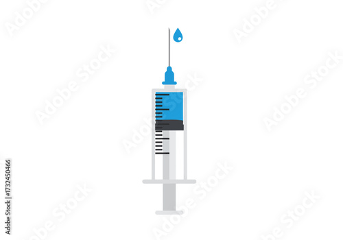 Vaccination concept featuring a syringe with needle ready for injection shot to promote health and disease prevention