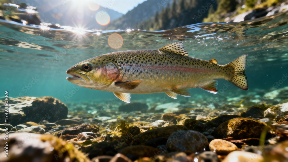 Fototapeta premium Trout in clear river water
