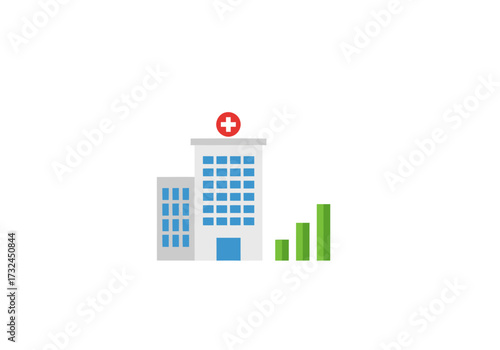 Hospital building icon with growth graph increasing business profit for healthcare services, good revenue in medicare