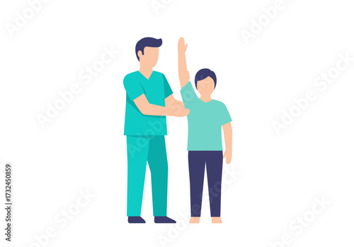 Physical therapist doctor examining patient hand rehabilitation treatment exercise arm pain prevention healthcare clinic wellbeing