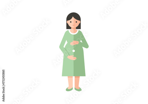 Pregnant woman holding her belly expecting a baby in a happy maternity illustration with stylized design
