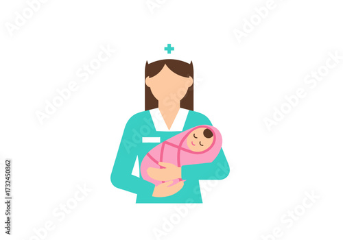 Caring medical nurse holding a newborn baby with love a maternal bond depicting healthcare motherhood and pediatric care