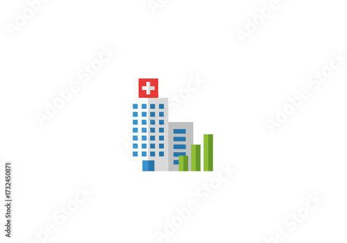 Hospital building and graph chart showing healthcare rising finance, insurance illustration or success in medical business