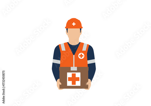 Medical worker with a first aid kit provides emergency care vector illustration