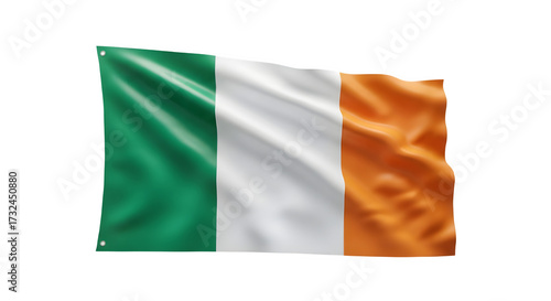 Waving flag of ireland isolated on transparent background, a symbol of irish pride