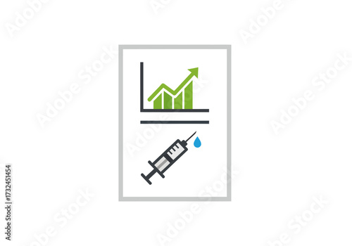 Healthcare industry growth symbolized by a medical syringe and an upward trending chart, perfect for presenting pharmaceutical or research data.