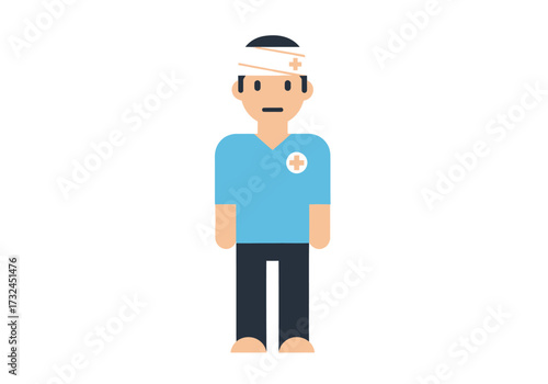 Emergency doctor with head bandage for healthcare and medicine flat icon representing first aid accident or injury