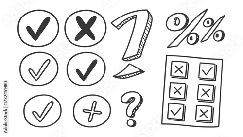 Hand-Drawn Checklist and Symbol Doodle Vector Set