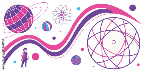 Futuristic Space Exploration with Abstract Vector Graphic Elements