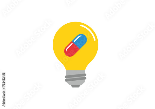 Innovative medication concept showcasing a capsule inside a lightbulb conveying idea and innovation for pharmacy and pharmaceutical industry solutions