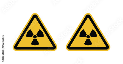 Yellow triangular radiation hazard signs with black symbol, used for safety warnings in nuclear, medical, and industrial environments