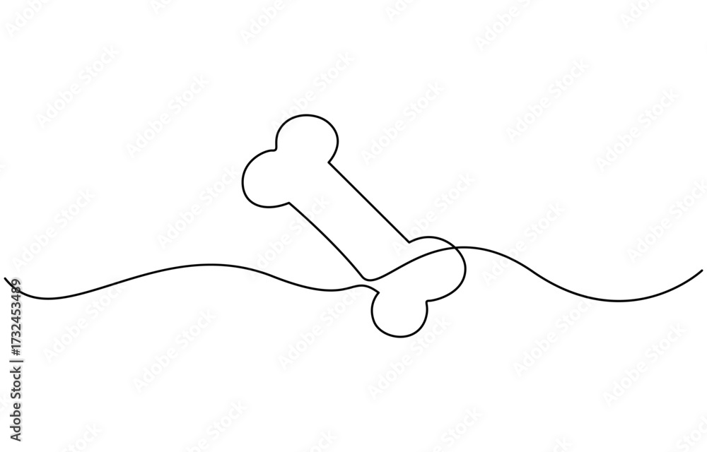 Obraz premium Continuous one line drawing of Dog bone isolated on transparent background. Editable stroke