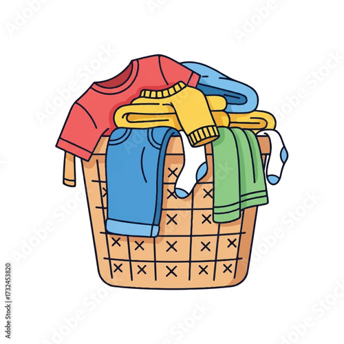 Laundry Basket Overflowing with Clothes and Socks