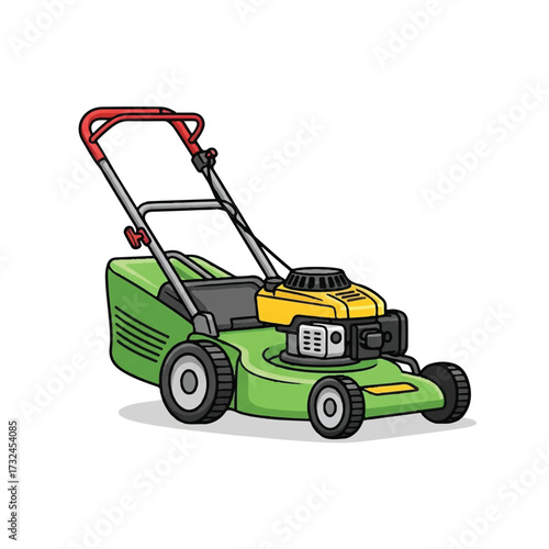 Illustration of a Green Lawn Mower for Yard Work