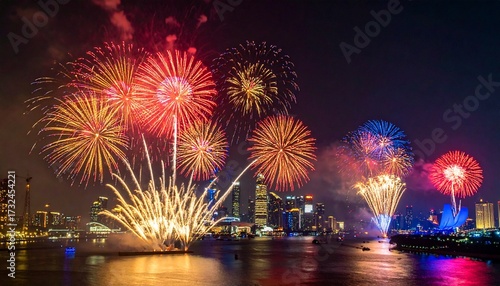 Fireworks Background – Colorful Night Sky Celebration with Bright Explosions for New Year, Festival, and Holiday Party Design
