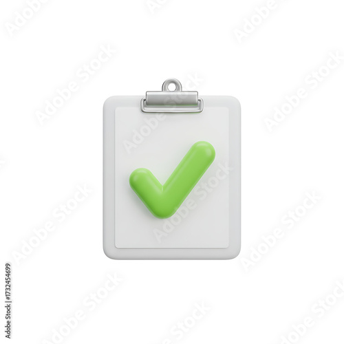 Clipboard with checkmark. 3d rendering isolated on white background. Transparent PNG available