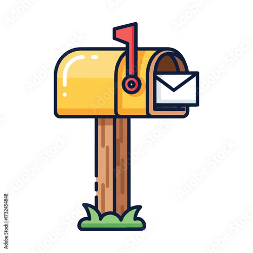 Yellow Mailbox with Letter Delivery and Communication