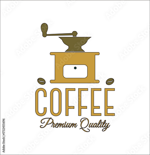Vintage Hand Coffee Grinder Logo with Premium Quality Text