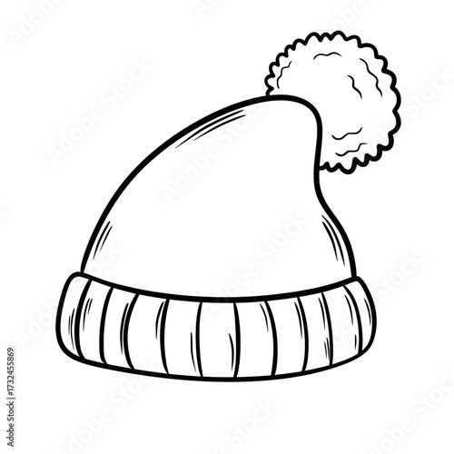 Santa Claus Hat Line Art, Christmas Holiday Outline Illustration
