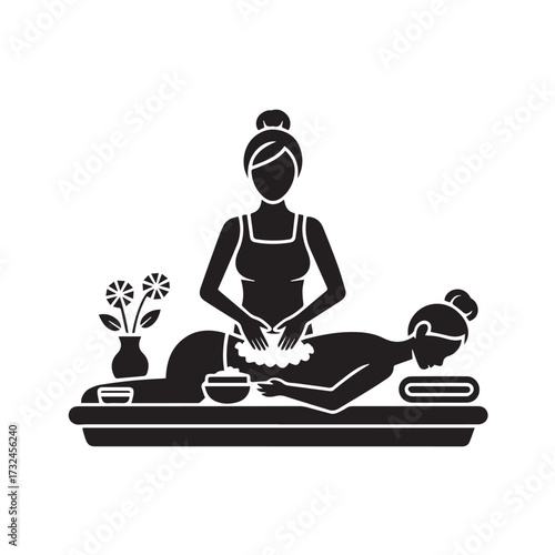 Vector art of spa therapist giving a massage to a client lying on a massage table