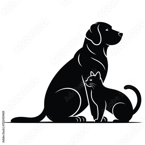  Minimalist dog and cat icon — black and white vector illustration symbolizing pet companionship, veterinary care, animal welfare, or love