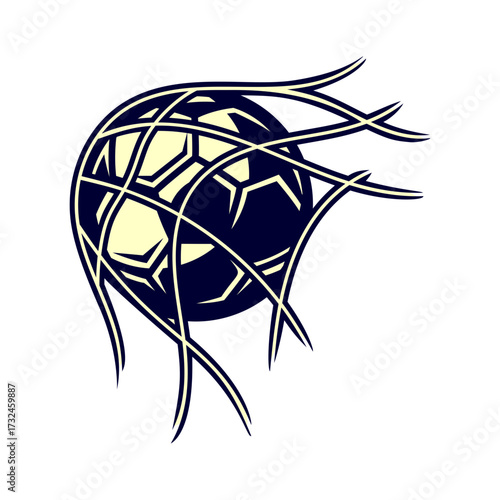 Dynamic abstract soccer ball design capturing the thrill of victory and scoring the winning goal in a powerful, energetic visual.
