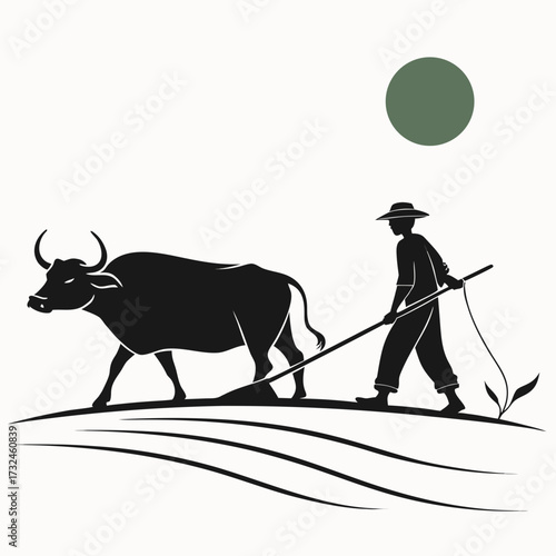 Farmer with Plow Silhouette Minimal Art
