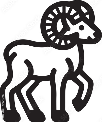 a simple, flat vector logo of a bighorn sheep, with a pure white background, in a hand-drawn style, featuring thick black lines and a simple, sticker-like design