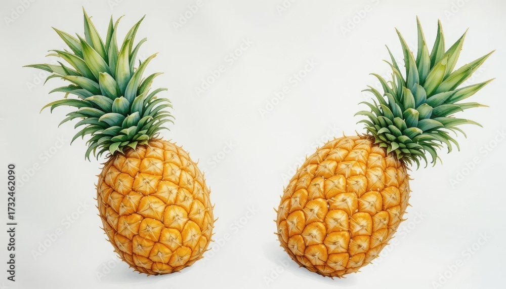 Fototapeta premium Two Fresh Ripe Pineapples Isolated on White